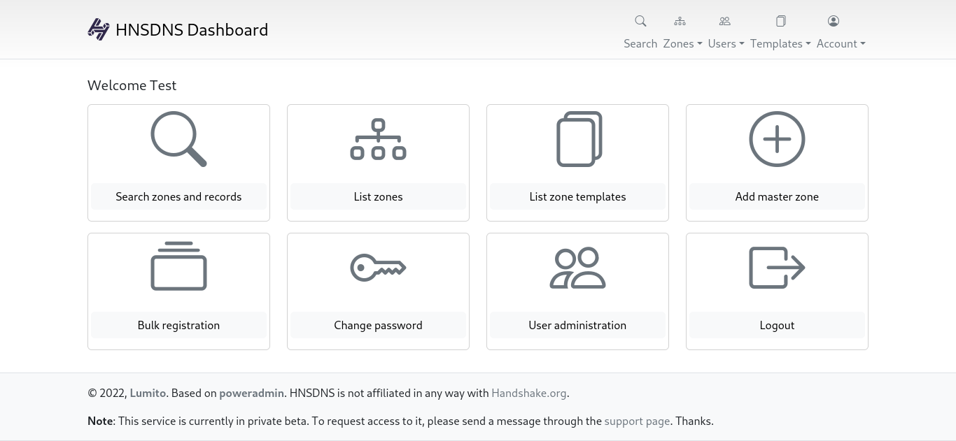 HNSDNS Dashboard Home Page